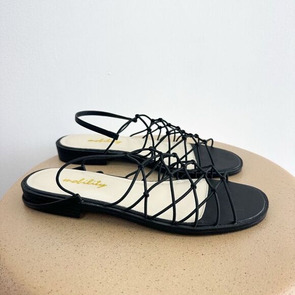 Mobility Women’s Black Gladiator Fabric Knot Slip on Sling back Sandal - Picture 1 of 7